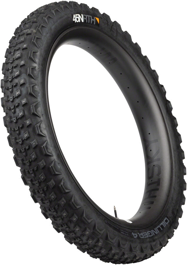 45NRTH Dillinger 4 Tire - 27.5 x 4.0 Tubeless Folding BLK 120 TPI 168 Large Concave Carbide Aluminum Studs