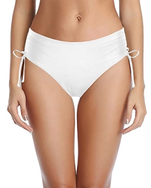 Bathing Suit Cheeky Swim Bottom Side Tie Bikini Bottom-White