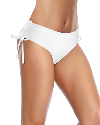 Bathing Suit Cheeky Swim Bottom Side Tie Bikini Bottom-White