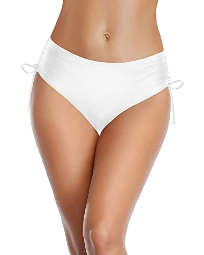 Bathing Suit Cheeky Swim Bottom Side Tie Bikini Bottom-White