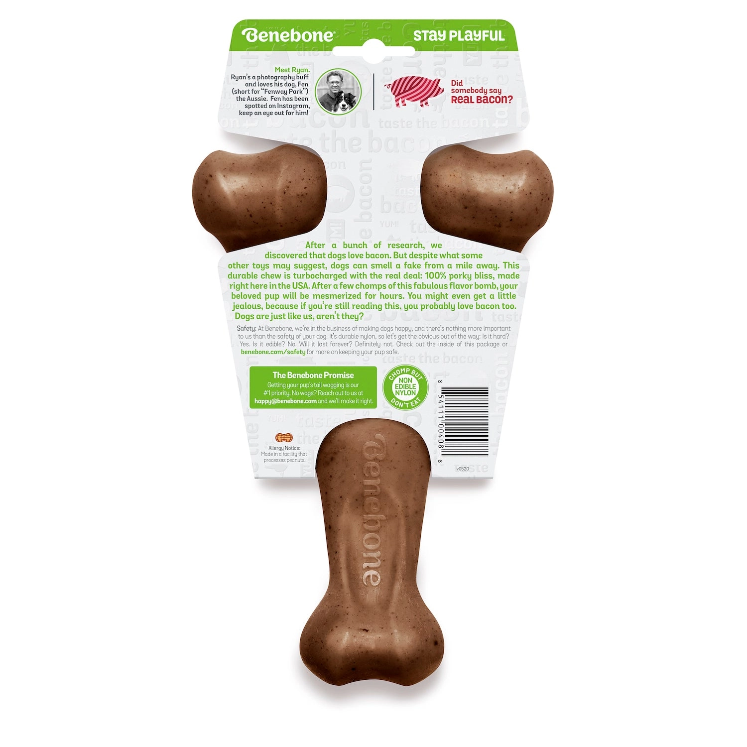 Benebone Wishbone Durable Dog Chew Toy, Real Bacon, Large