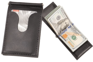 Black Premium Leather Bifold Slim Profile Wallet With Money Clip