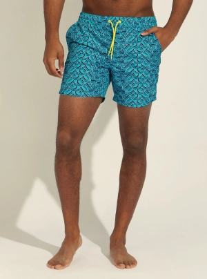 Blue Logo Nylon Woven Swim Trunks