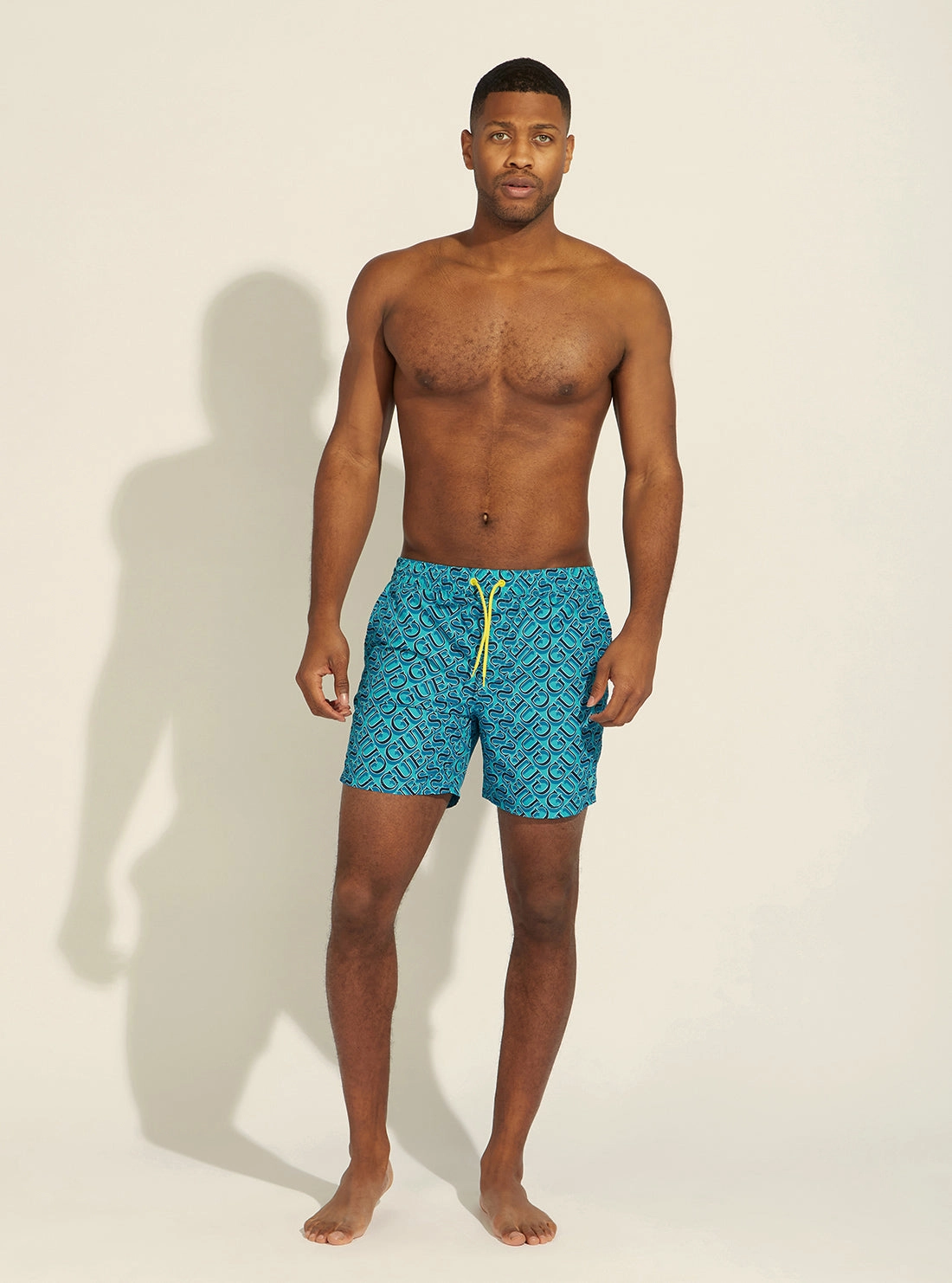 Blue Logo Nylon Woven Swim Trunks