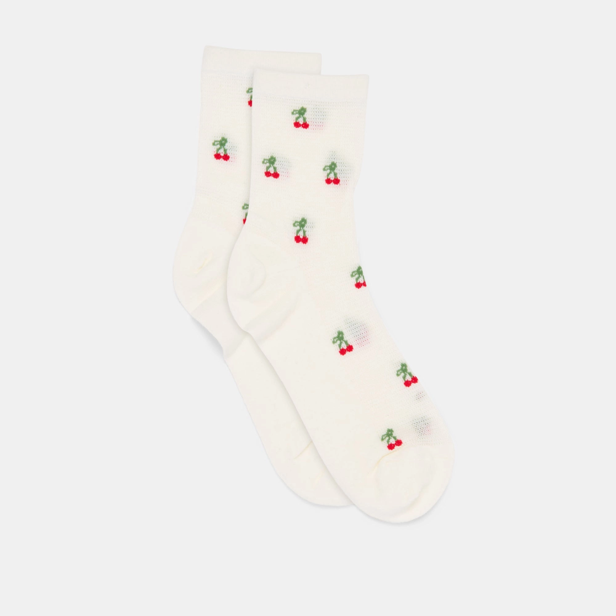 CHERRY WAFFLE KNIT SOCKS WHITE RED