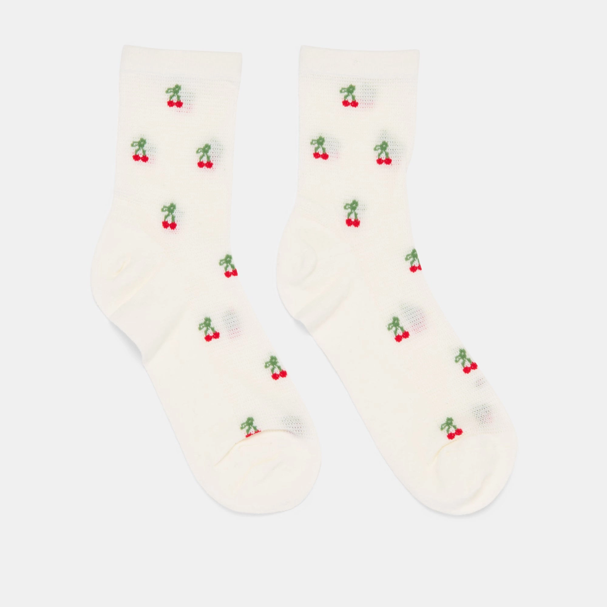 CHERRY WAFFLE KNIT SOCKS WHITE RED