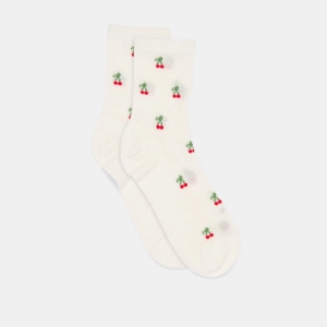CHERRY WAFFLE KNIT SOCKS WHITE RED