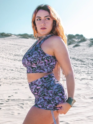 Clearance - Plus Size - Yoga Tank Top in Pink and Black Print, Sexy Yoga Clothes (Thick Fabric)