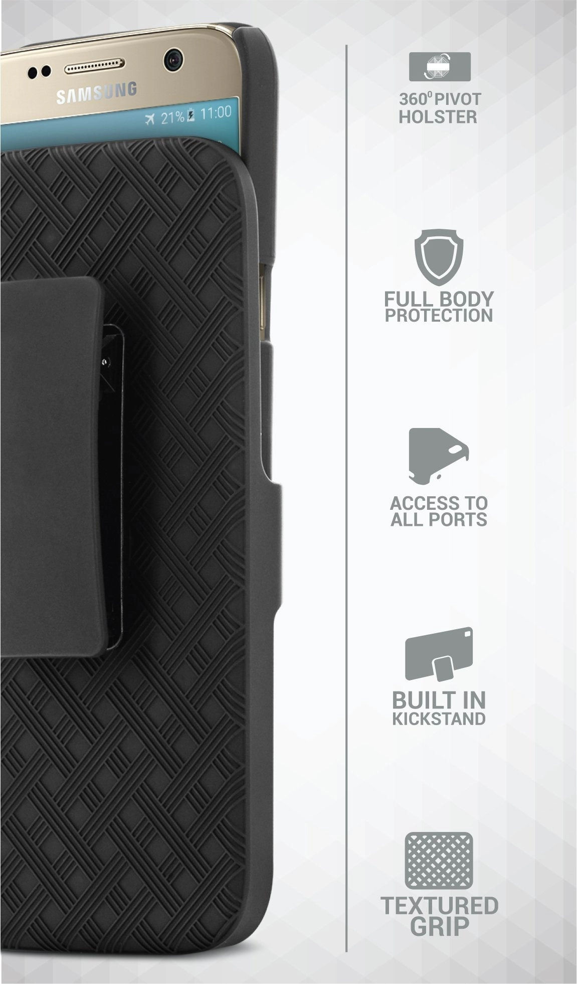 Galaxy S7 Case, Aduro Shell & Holster COMBO Case Super Slim Shell Case w/ Built-In Kickstand   Swivel Belt Clip Holster for Samsung Galaxy S7