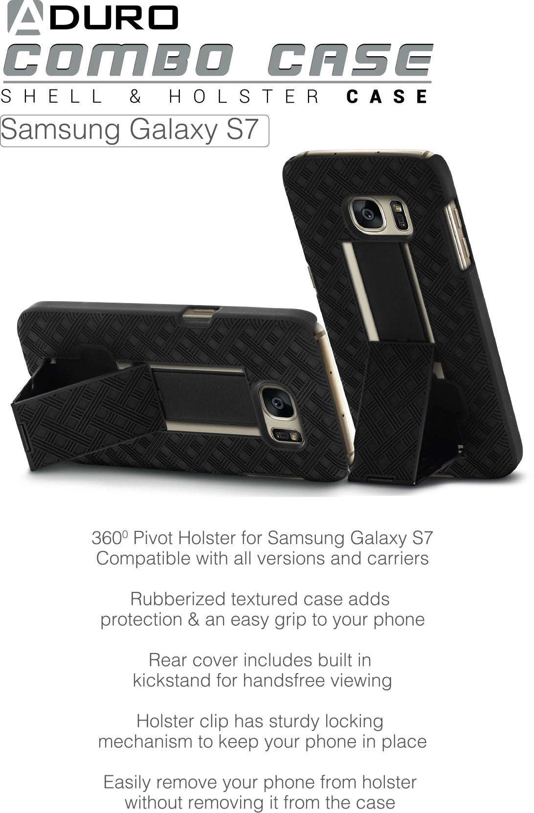Galaxy S7 Case, Aduro Shell & Holster COMBO Case Super Slim Shell Case w/ Built-In Kickstand   Swivel Belt Clip Holster for Samsung Galaxy S7