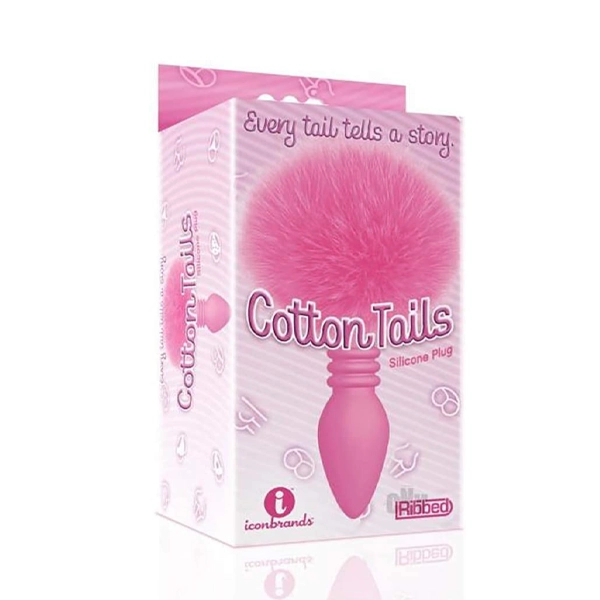 Icon Brands - The 9's, Cottontails, Silicone Bunny Tail Butt Plug, Ribbed Pink