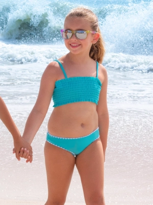 Leann Smocked Bikini Swimsuit - Turquoise