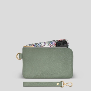 Leather Phone Wallet Pouch -- Sage