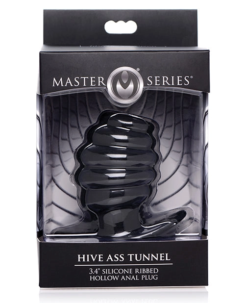 Master Series Hive Ass Tunnel 3.4 Silicone Ribbed Hollow Anal Plug - Black