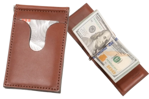 Medium Brown Premium Leather Bifold Slim Profile Wallet With Money Clip
