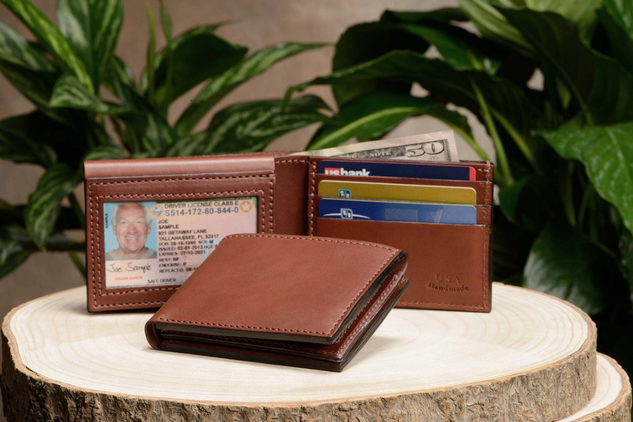Medium Brown Premium Leather Bifold Wallet With Flip Up ID Window