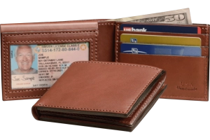 Medium Brown Premium Leather Bifold Wallet With Flip Up ID Window