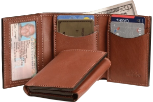 Medium Brown Premium Leather Trifold Wallet With ID Window