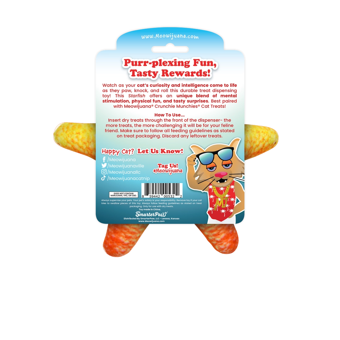 Meowijuana Knock 'n' Nibble Starfish - Refillable Treat Dispensing Cat Toy