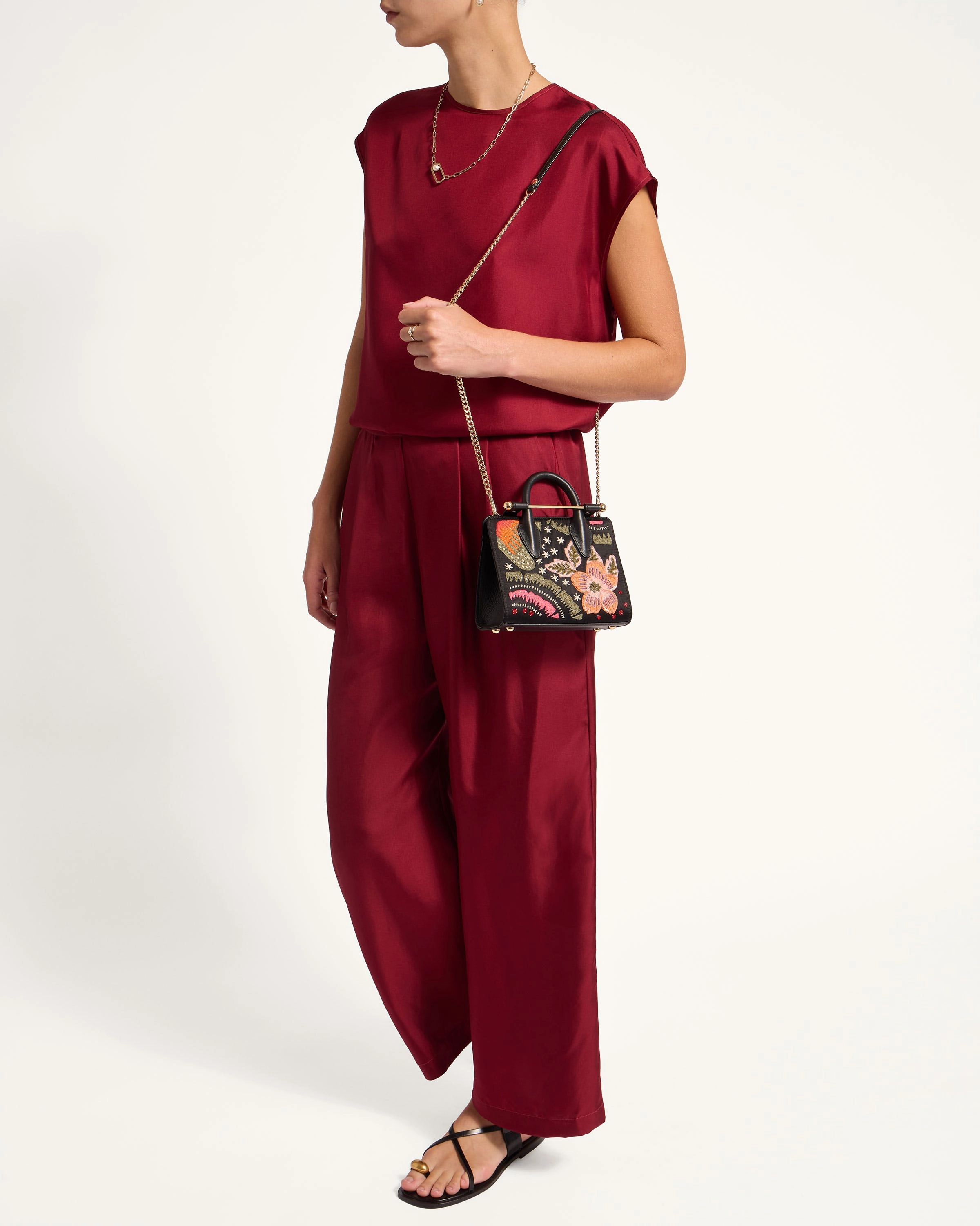 Nano Tote - Black Beaded/Embroidered Satin