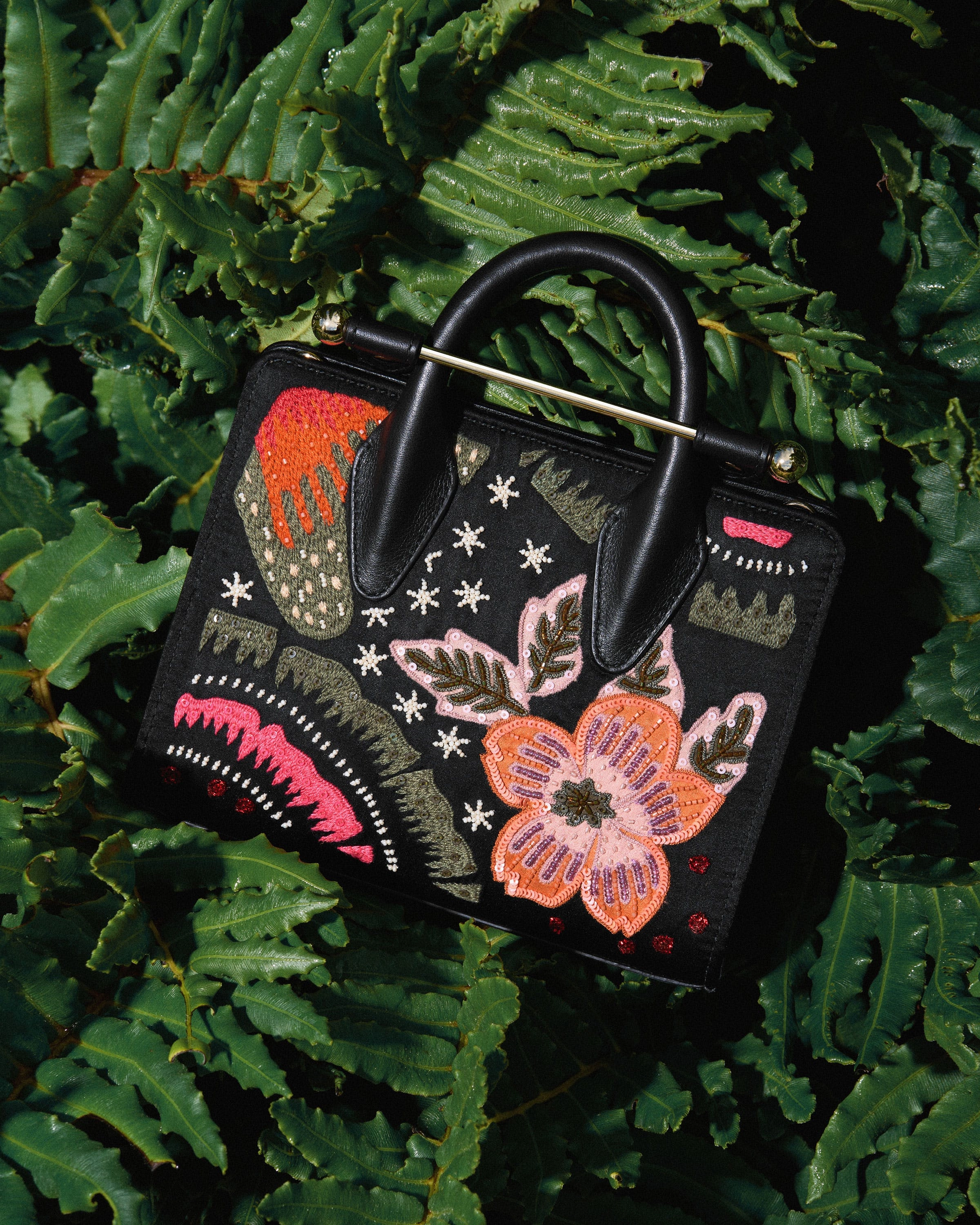 Nano Tote - Black Beaded/Embroidered Satin