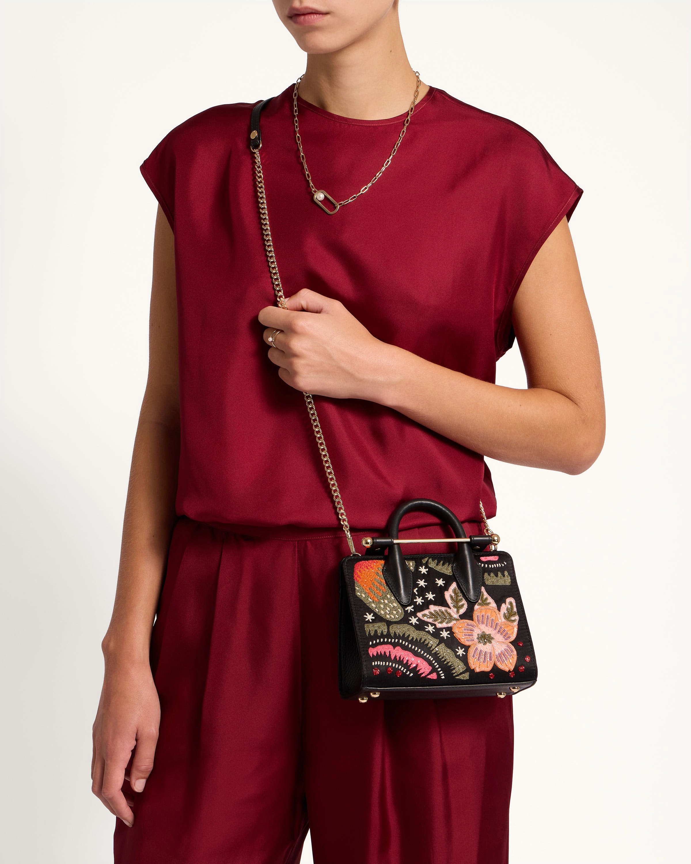 Nano Tote - Black Beaded/Embroidered Satin