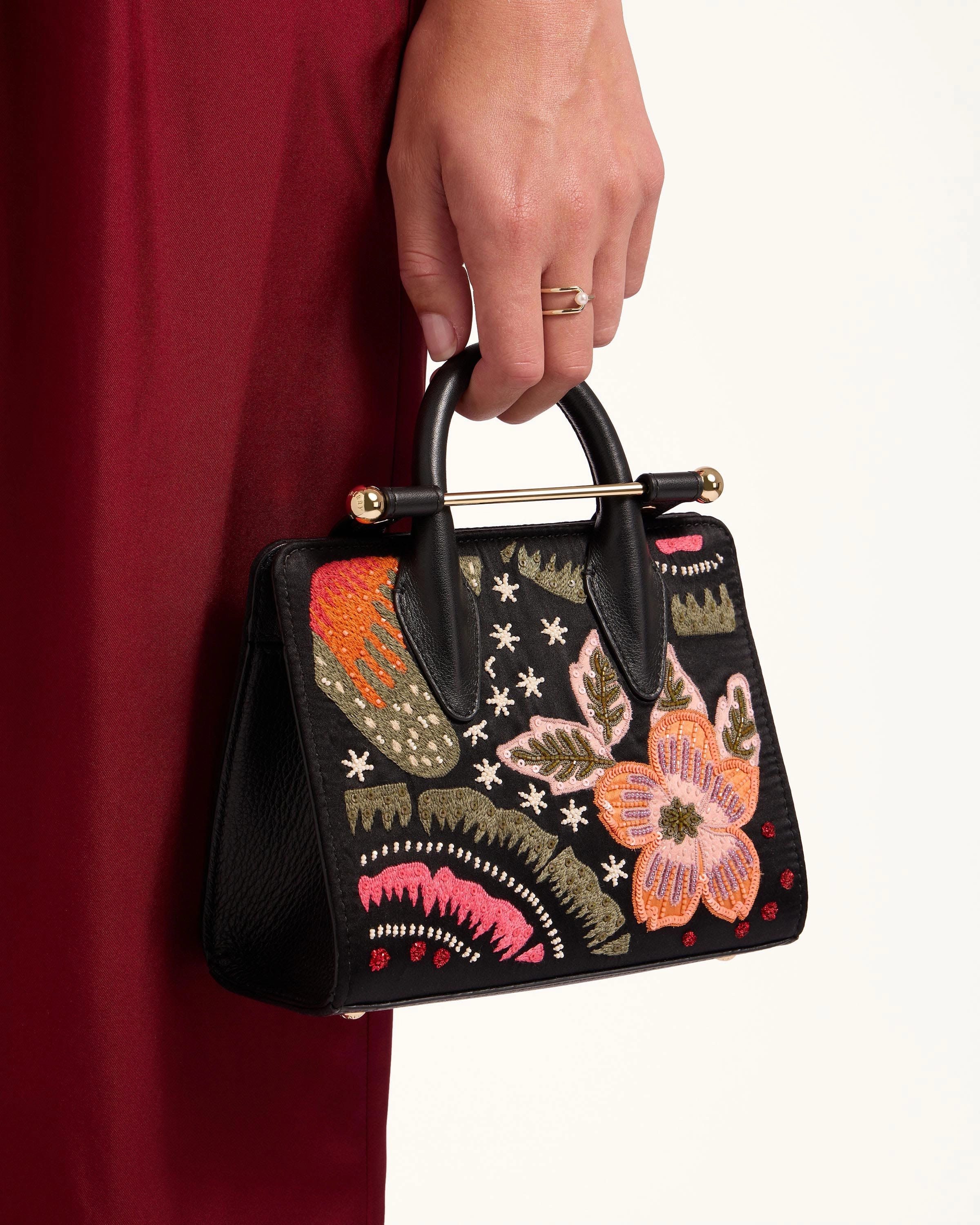 Nano Tote - Black Beaded/Embroidered Satin