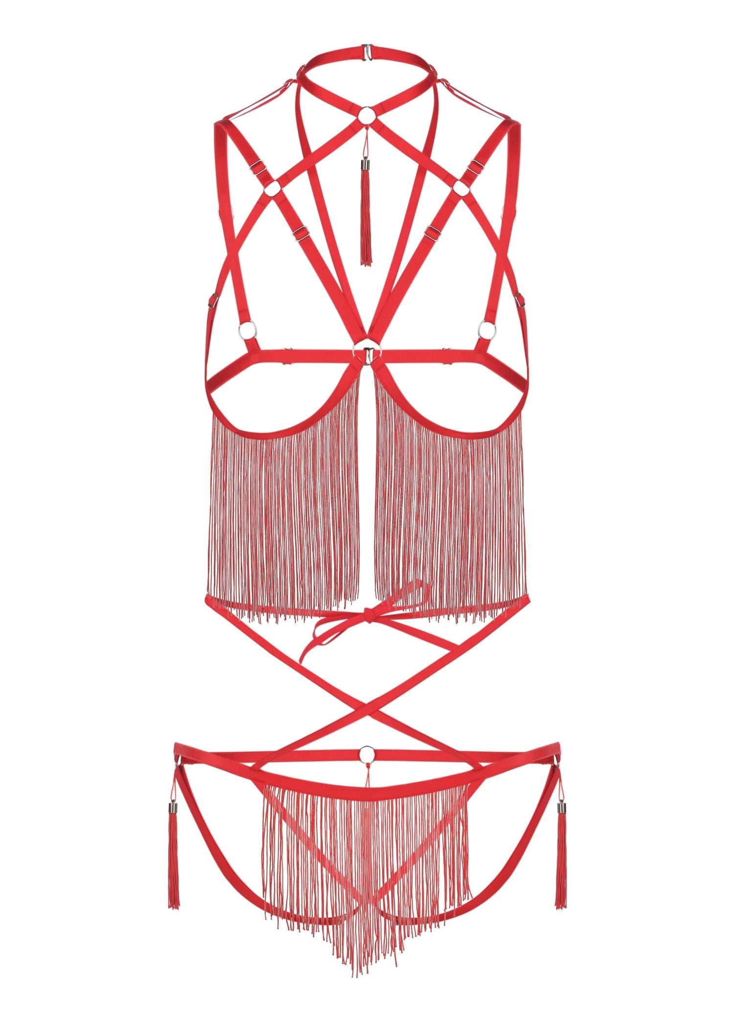 Night Of Enticements Cupless Bra with Open Panties Set (Red)