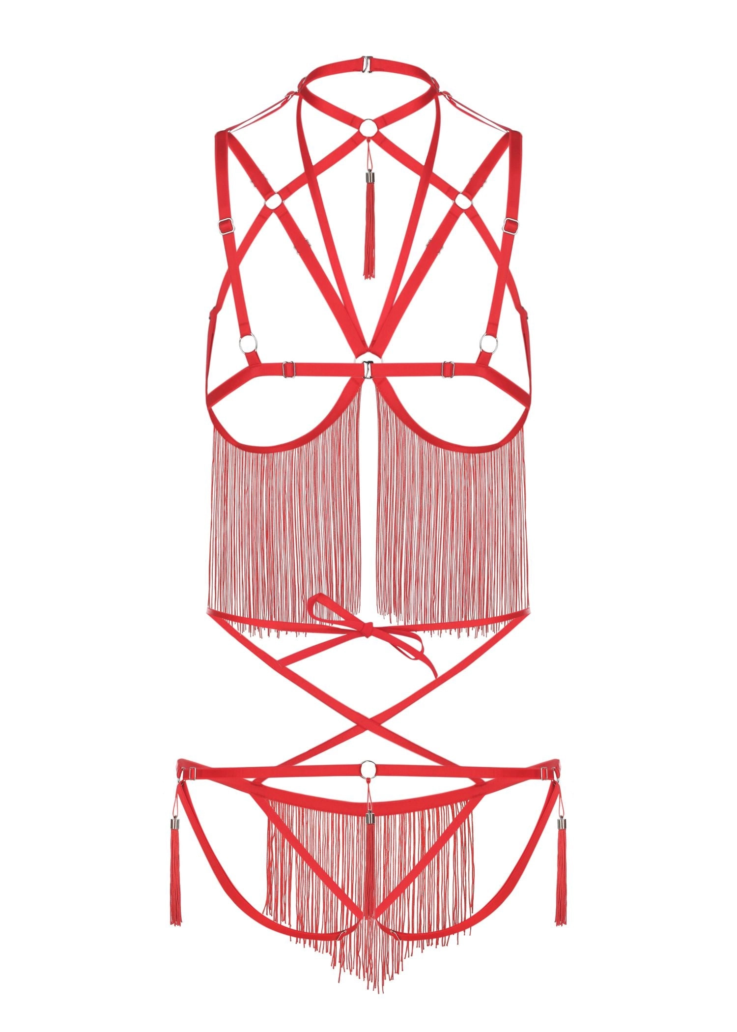 Night Of Enticements Cupless Bra with Open Panties Set (Red)
