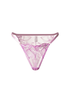 Purple Embroidered Thong