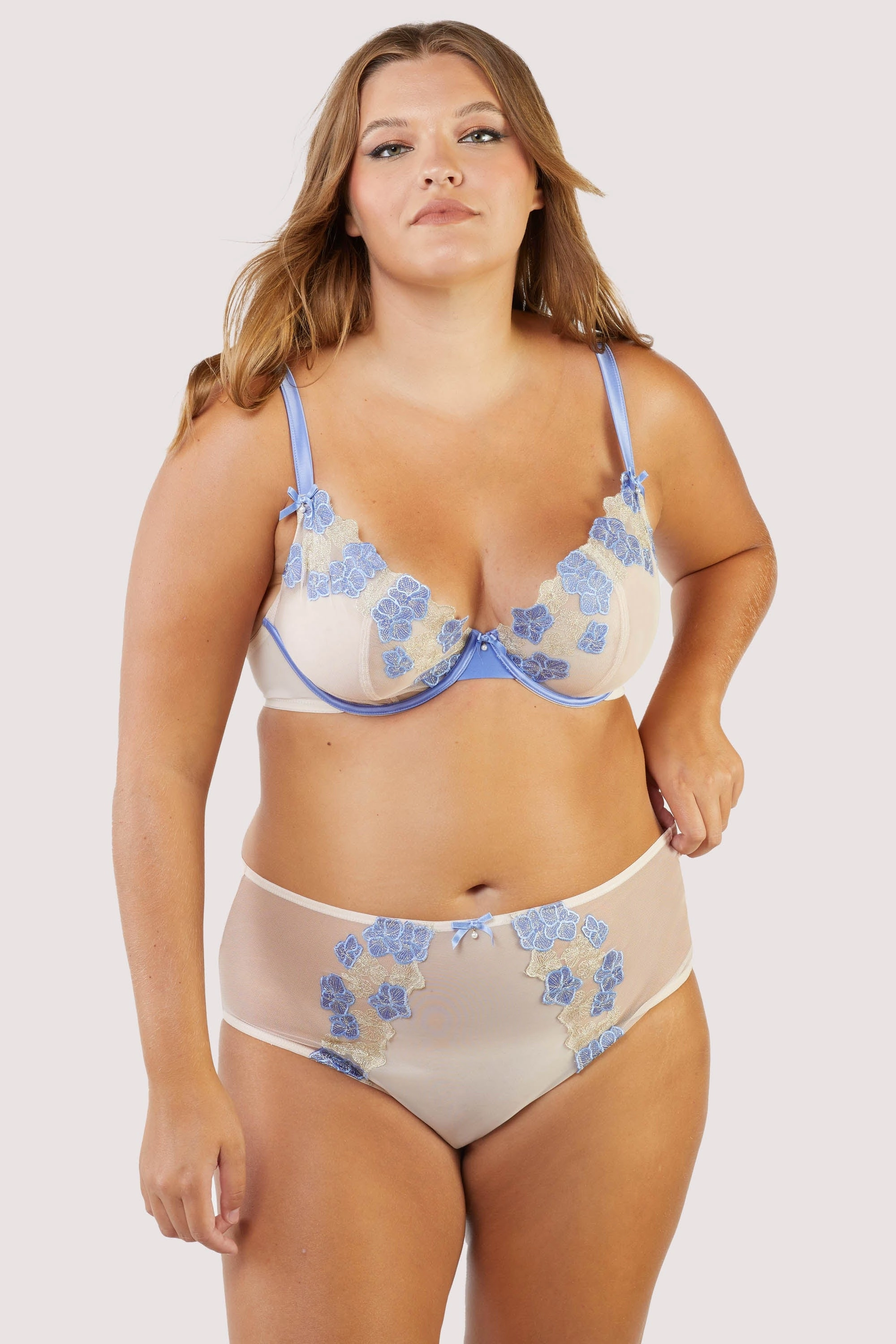 Rayne Gold And Lilac Satin Floral Embroidered Plunge Bra