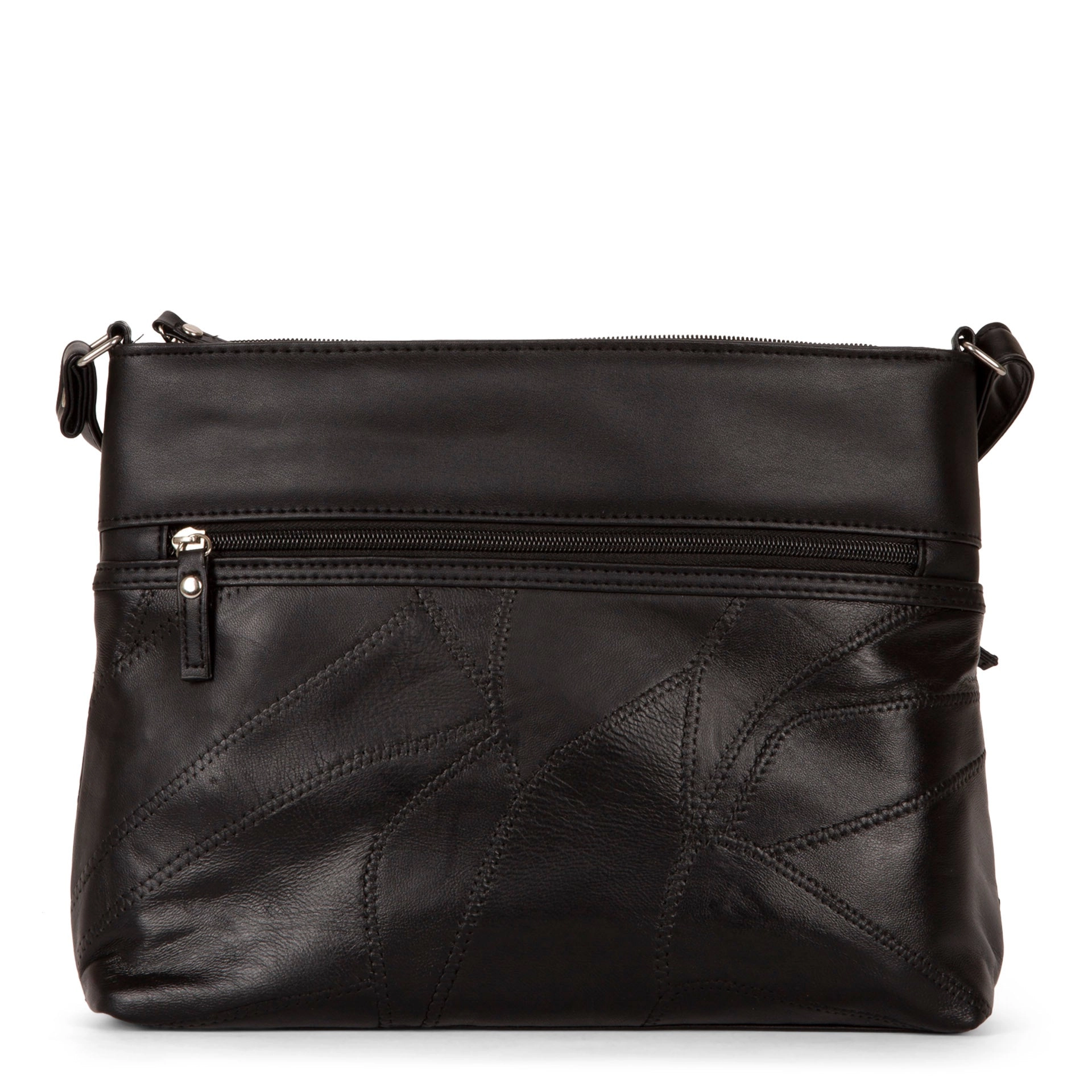 RFID Patch Leather Double Zip Crossbody