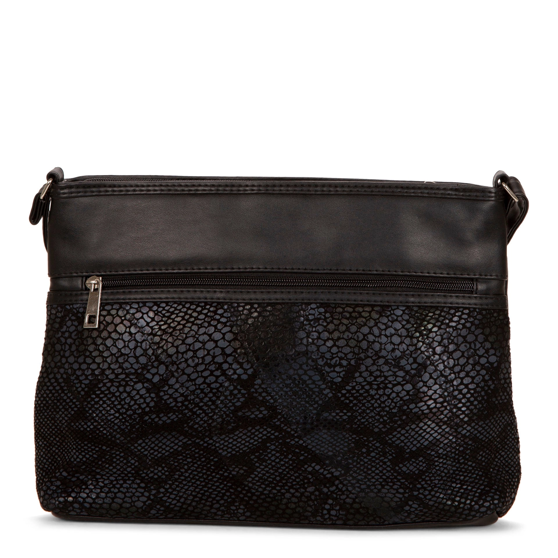 RFID Patch Leather Double Zip Crossbody