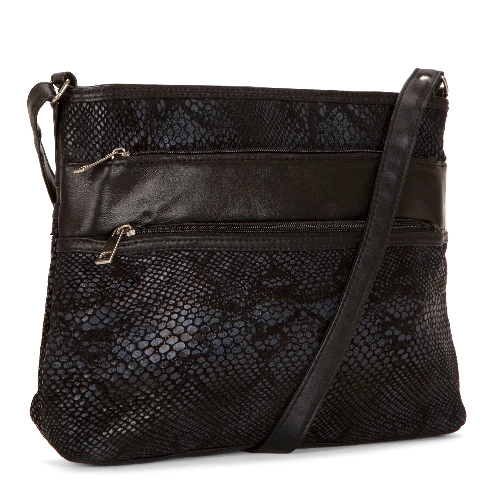 RFID Patch Leather Double Zip Crossbody