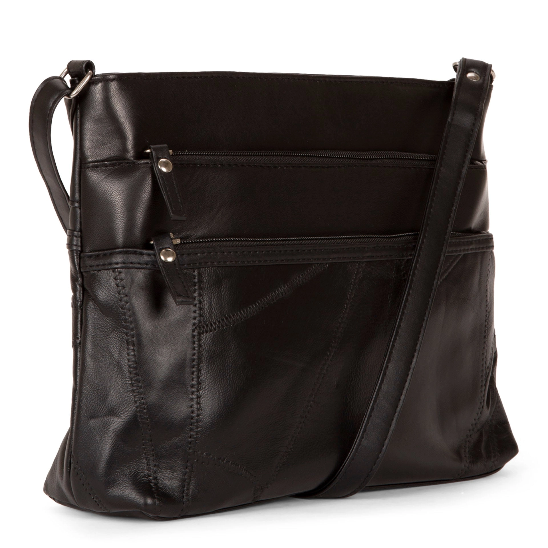 RFID Patch Leather Double Zip Crossbody