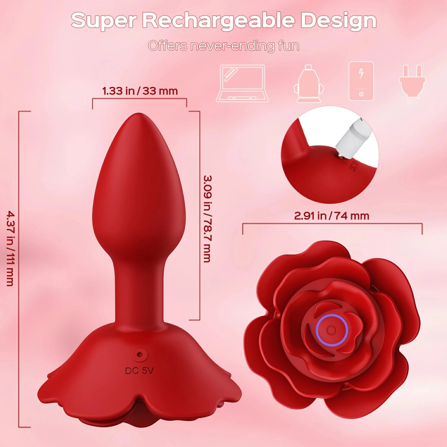 Roslyn - Remote Control Rose Rotating & Vibrating Butt Plug
