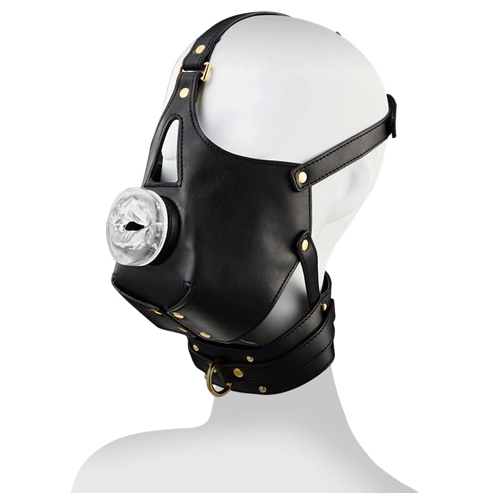 SM Leather Mask Head with Gag Conditioning Slave  Deep  Throat Perverted Bondage Chain Sex Toys