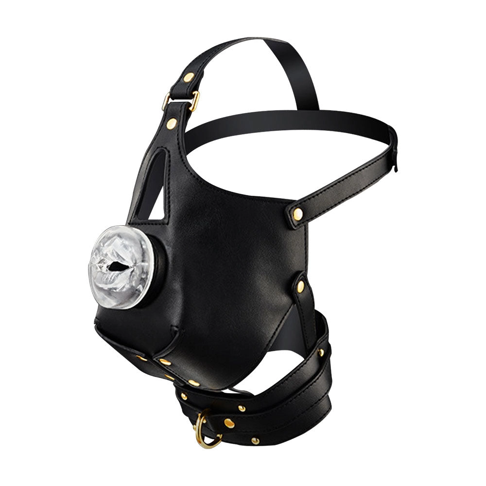 SM Leather Mask Head with Gag Conditioning Slave  Deep  Throat Perverted Bondage Chain Sex Toys