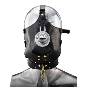 SM Leather Mask Head with Gag Conditioning Slave  Deep  Throat Perverted Bondage Chain Sex Toys