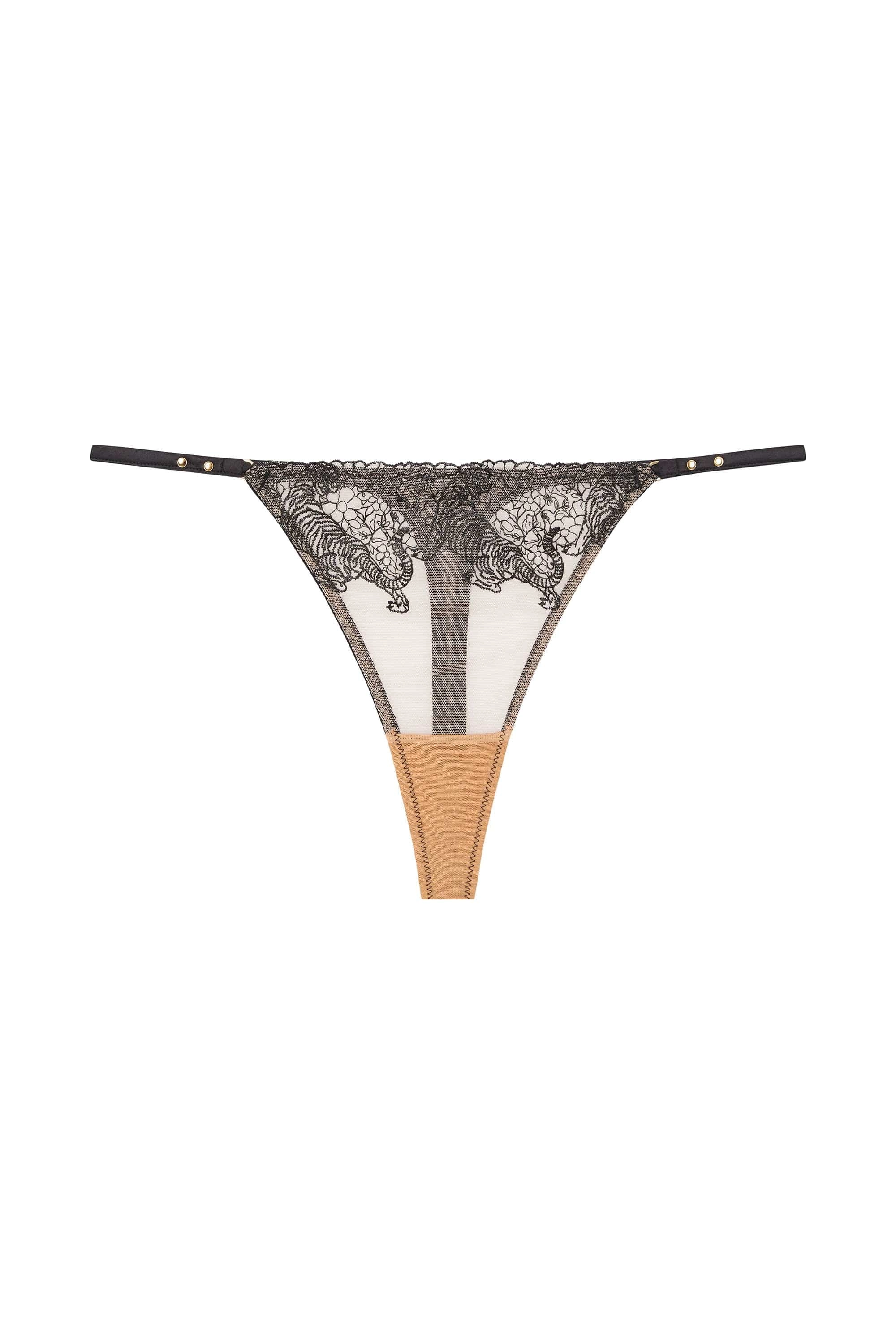 Tiger Peach Mesh Embroidered Thong